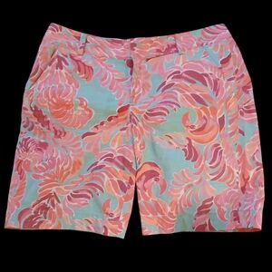 LILLY PULITZER Chipper Bermuda Shorts.  Poolside Blue. Love Bird Print.  Size 12